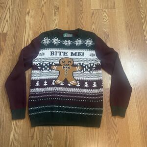 Bite Me Gingerbread Cookie Christmas Sweater M Funny Holiday Graphic Pullover